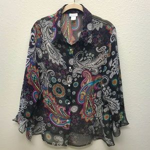 Nicola XL Paisley Long Sleeve Flirty Blouse